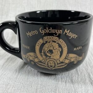 MGM 16 oz Metro Goldwyn Mayer Coffee Mug Tea Cup Soup Black and Gold Lyon